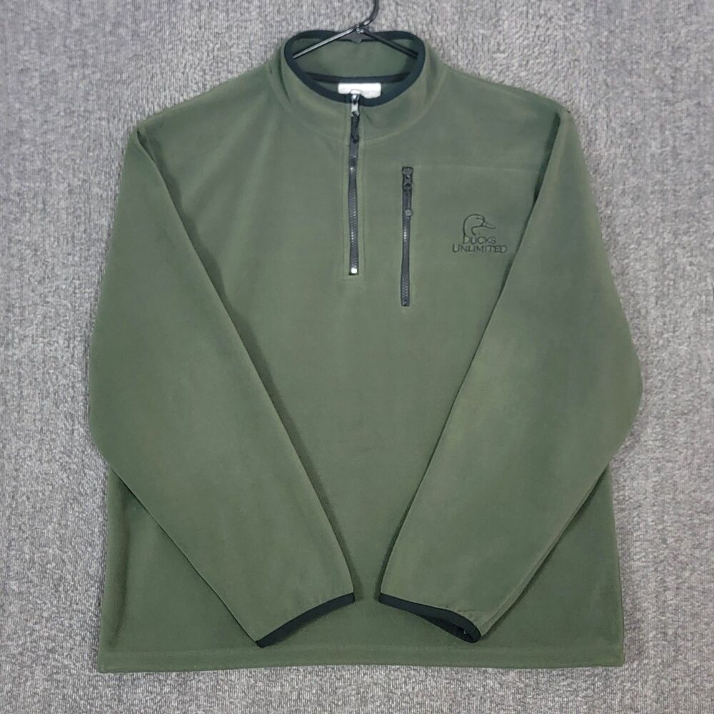 Ducks Unlimited Sweater Mens XL Olive Green 1/4 Zip Pullover Mock Neck Fleece